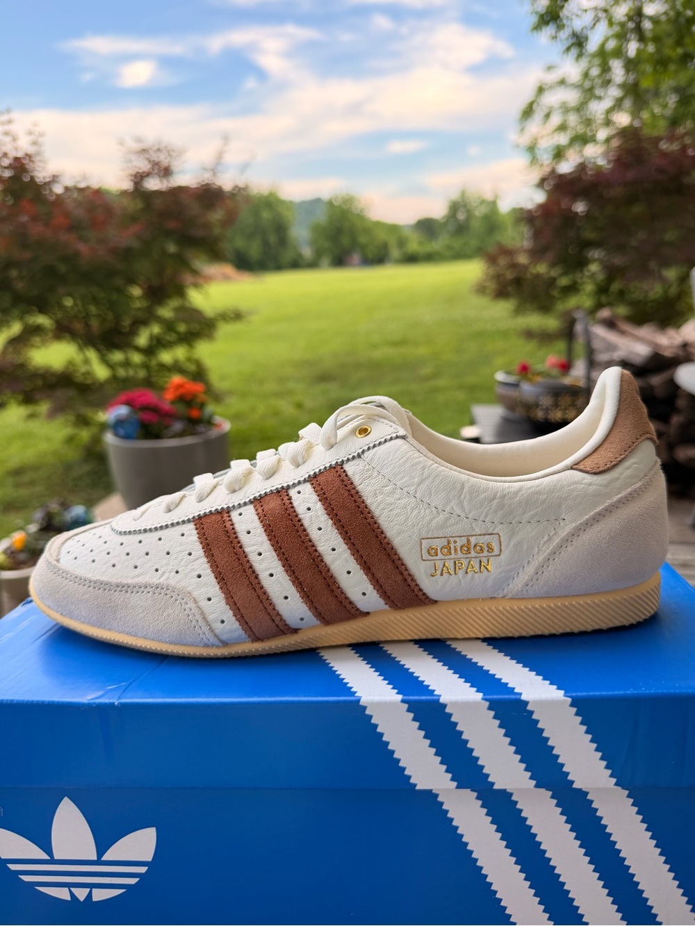 adidas Japan Sneaker in Cream with Brown Stripes